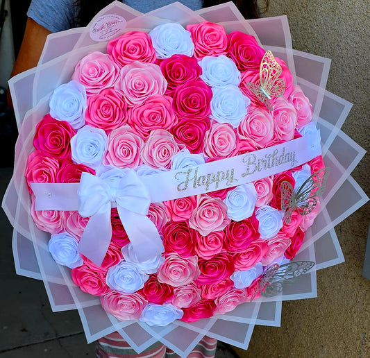 75 Eternal Ribbon Roses – A Timeless Bouquet of Elegance