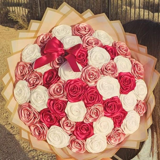 50 Eternal Ribbon Roses – A Timeless Bouquet of Elegance